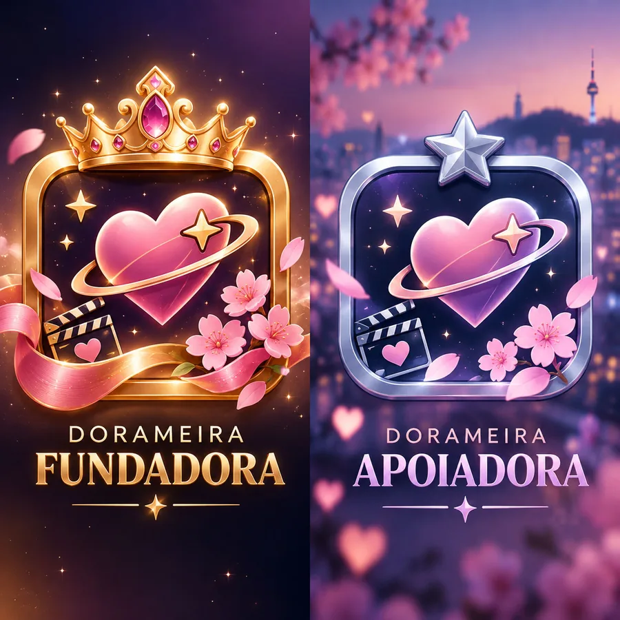 Distintivos Dorameira Fundadora, dourado com coroa, e Dorameira Apoiadora, prateado com estrela